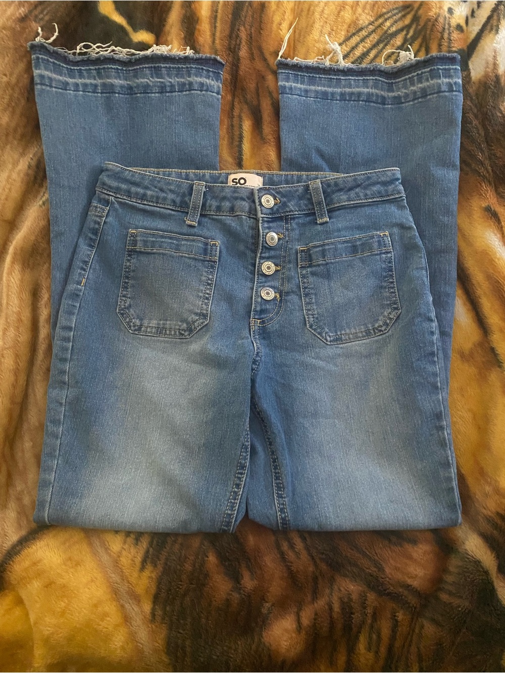 SO Light-Mid Blue Flare Jeans with Button-Fly